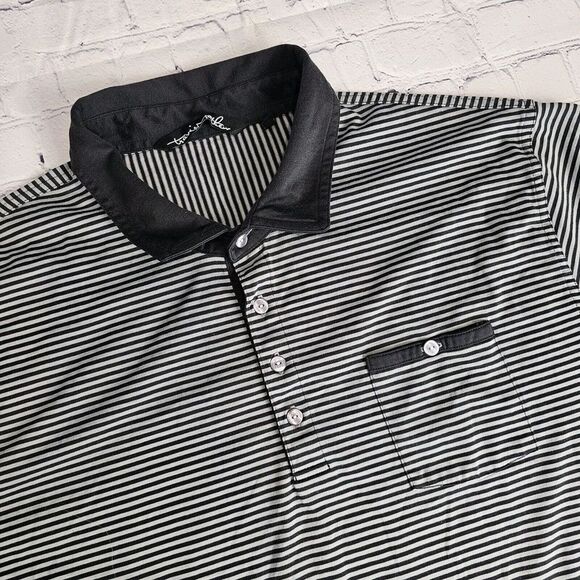 Travis Mathew Other - Travis Mathew Mens 2XL XXL Striped Golf Polo Shirt Black Short Sleeve Stretch